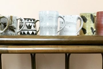 Stoneware mugs on a table