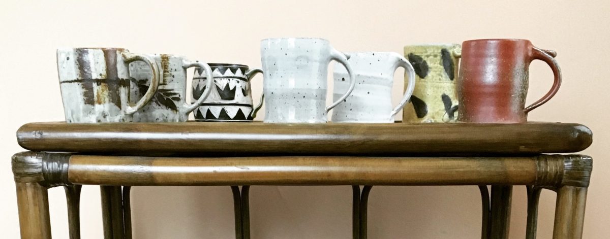Stoneware mugs on a table